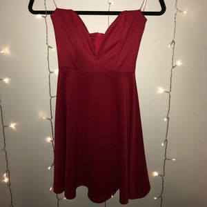 SEXY RED DEEP V COCKTAIL DRESS